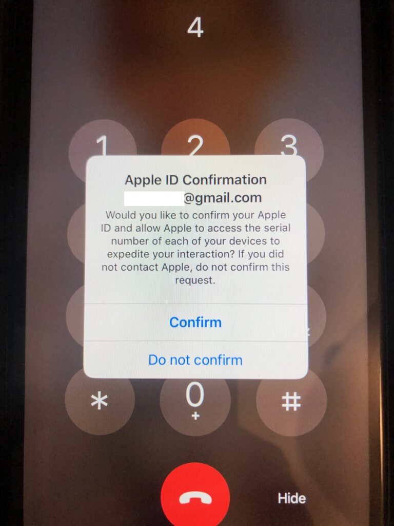 Apple representative sending confirmation message to confirm account.