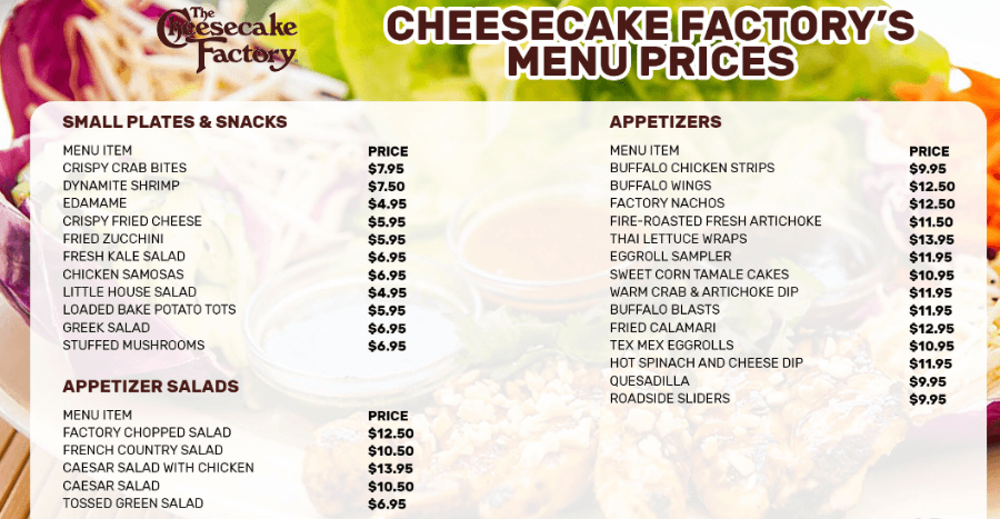 Cheesecake factory menu