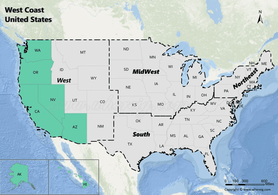 Map of west coast usa